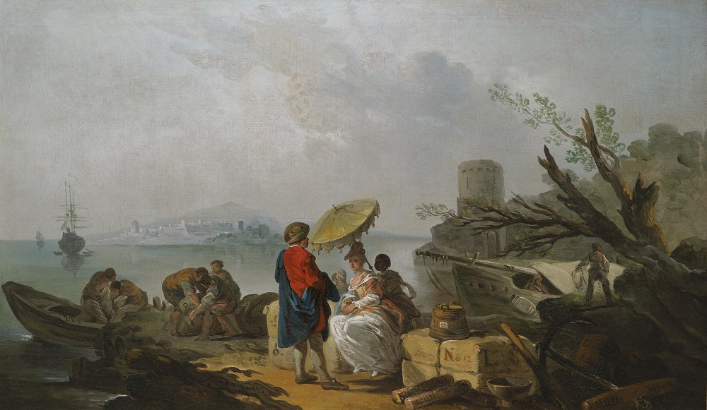 Le Repos de la jeune femme au port accompagnée de son serviteur noir