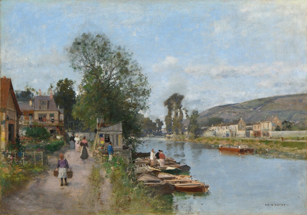 Berges de Seine animées de bateliers et personnages