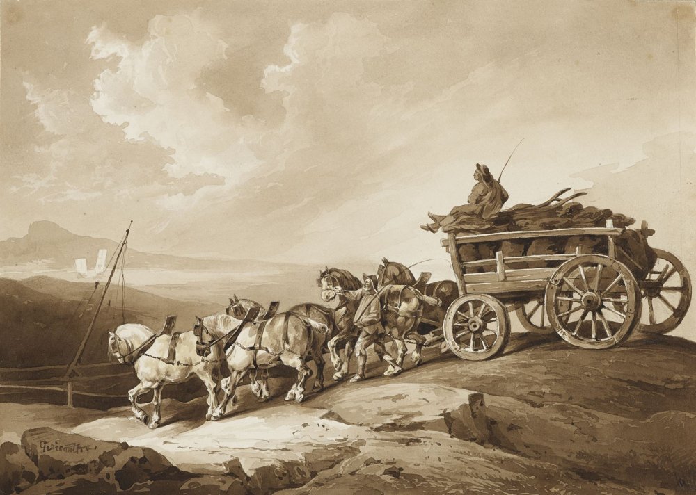 Le Chariot à charbon (Recto)  Deux Pêcherus dans un paysage (verso)