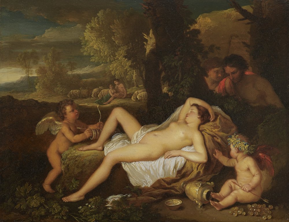 Nymphe endormie épiée par les bergers