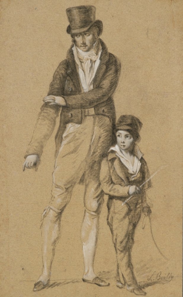 Jeune femme avec sa fille et Jeune homme avec son fils
