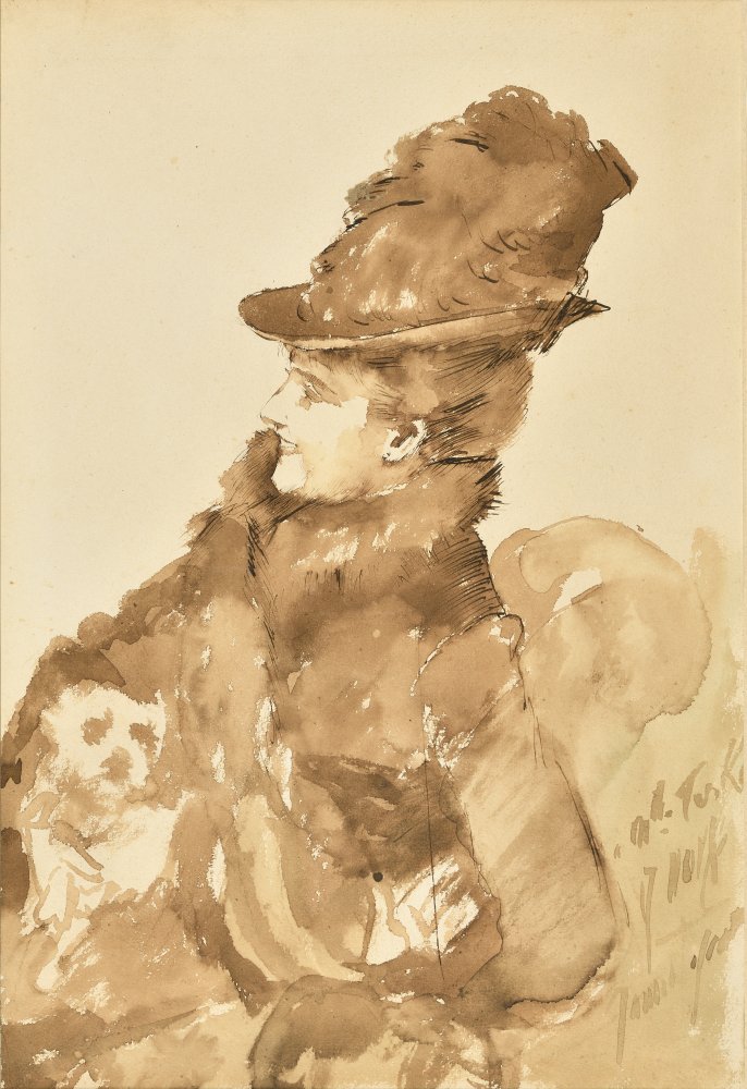Seated Portrait of Méry Laurent holding her little Japanese Dog “Princess” (…)