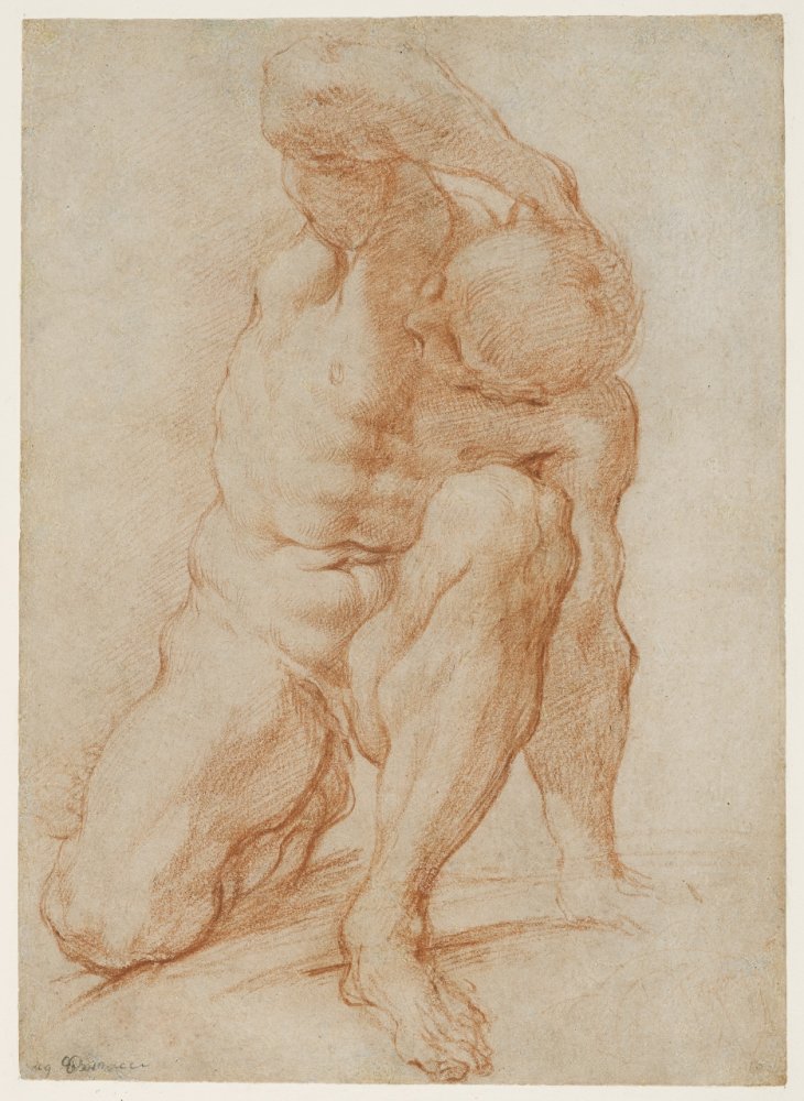 « Etude d’homme, le genou droit à terre, le bras droit replié derrière la (…)