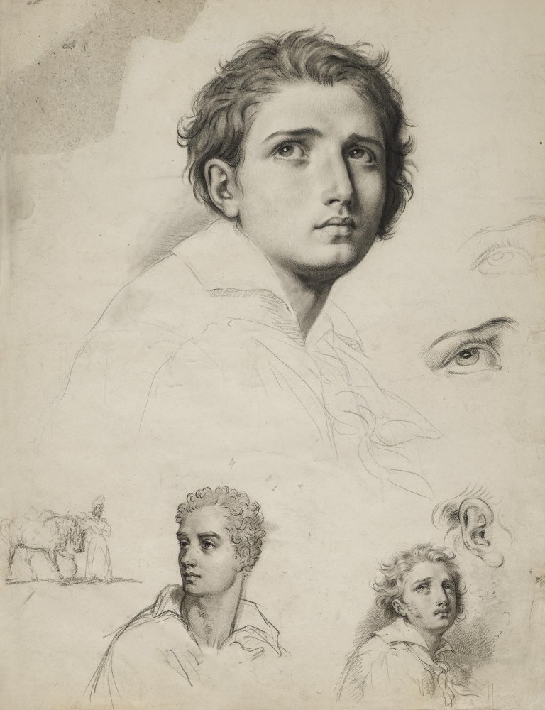 « Etude de jeune homme vu de trois-quarts et études de deux autres jeunes (…)