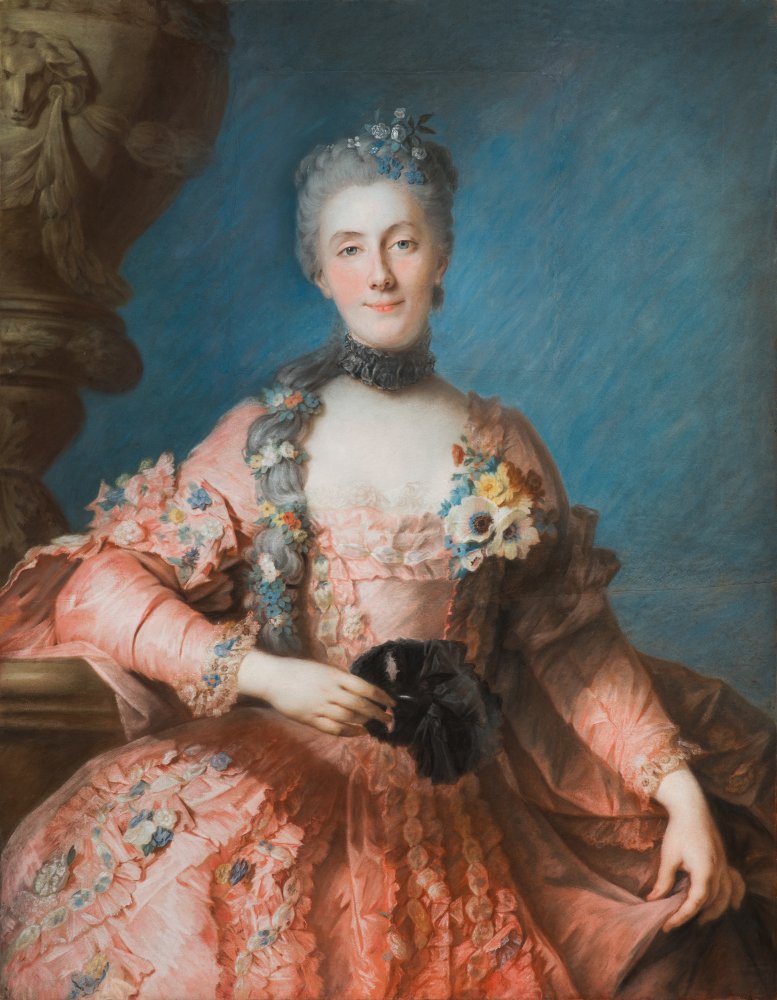 Portrait of a Young Woman in a Ball Gown Holding a Mask