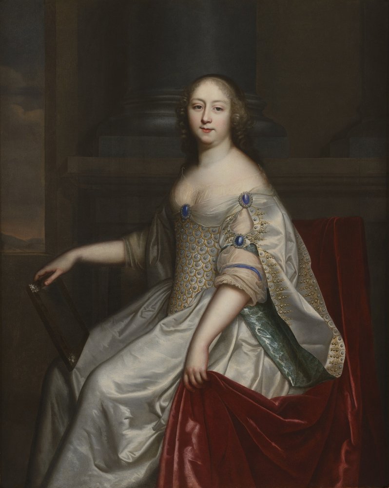 Portait of a Lady in a White Satin Dress Holding a Mirror in her Right Hand